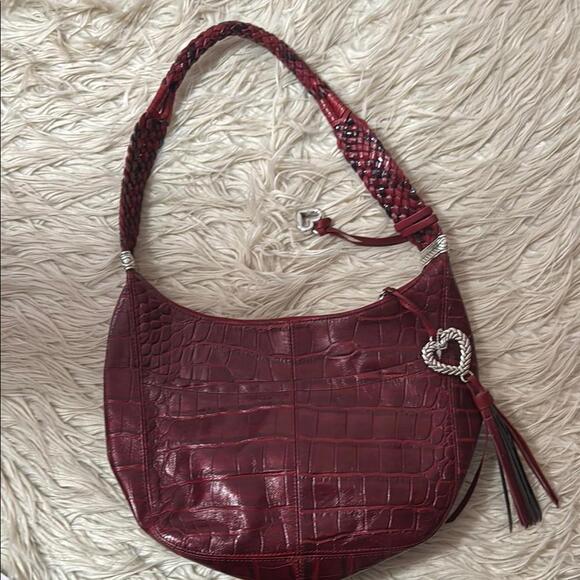 Brighton Handbags - Brighton burgundy Elegant Red Croc-Embossed Shoulder Bag